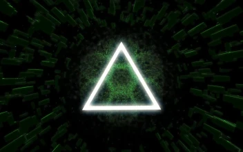 Stock Video Flying Between Triangles Of Light And Green Figures For PC