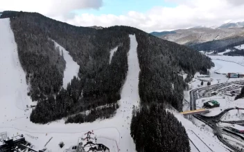 Stock Video Flying Above The Ski Practice Mountain For PC
