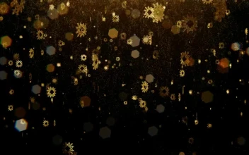 Stock Video Flickering Golden Snowflakes On Black Background For PC