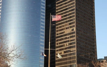 Stock Video Flags Flying In Downtown Manhattan For PC