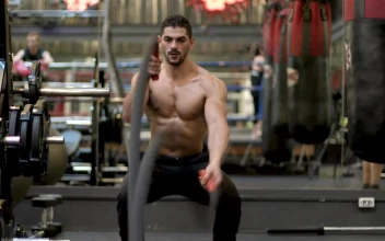 Stock Video Fitness Man Working Out With Ropes For PC