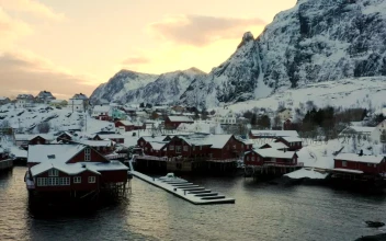 Stock Video Fishing Town Village Covered In Snow In The Sunset For PC