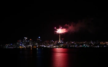 Stock Video Fireworks In The Top Of A Tower And The City For PC