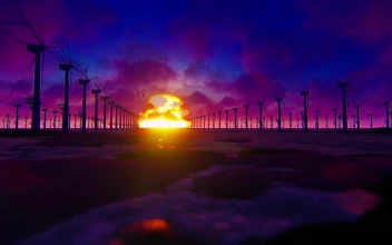 Stock Video Field Of Wind Turbines During Sunset For PC