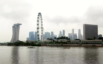 Stock Video Ferris Wheel And Singapore Skyline On A Cloudy Day For PC