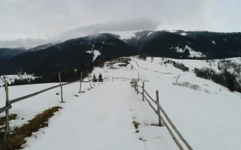 Stock Video Fenced Path In The Snowy Mountains For PC