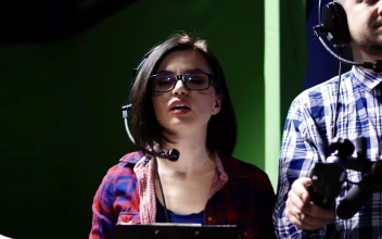 Stock Video Female Stage Manager Given Instructions To Crew For PC
