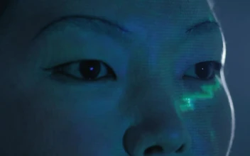 Stock Video Female Cyborg Looking To Something For PC