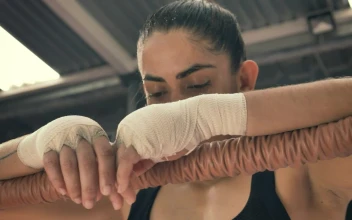 Stock Video Female Boxer Resting After Her Training For PC