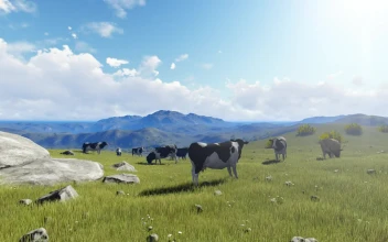 Stock Video Feeding Cows On A Sunny Meadow In D For PC
