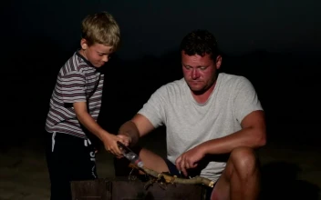Stock Video Father And Son Lighting A Campfire At Night For PC