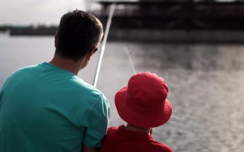 Stock Video Father And Son Fishing In The River For PC