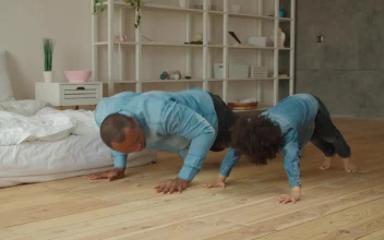 Stock Video Father And Son Doing Push Ups Together For PC