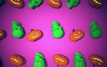 Stock Video Halloween Skull And Pumpkins Figures On Purple Background For PC