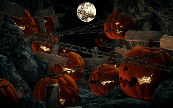 Stock Video Halloween Pumpkins In A Graveyard On A Full Moon For PC