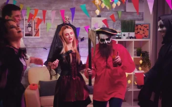 Stock Video Halloween Costume Party With Friends Dancing For PC