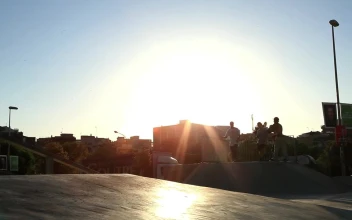 Stock Video Group Of Skateboarders Skating In A Park For PC