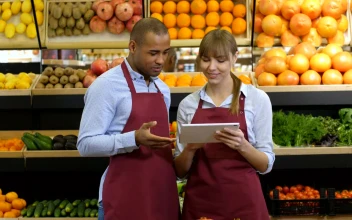 Stock Video Grocery Store Staff With A Tablet For PC