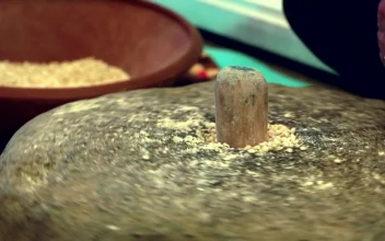 Stock Video Grinding Wheat With A Rotating Stone For PC