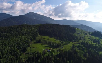 Stock Video Green Mountainous Valley During A Sunny Summer For PC