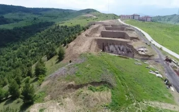 Stock Video Green Fields By A Construction Site For PC