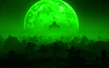 Stock Video Graveyard Under The Moon With Green Mist For PC