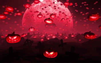 Stock Video Graveyard Full Of Floating Pumpkins And A Big Moon For PC