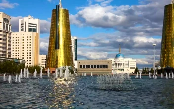 Stock Video Golden Towers Buildings And A Fountain For PC
