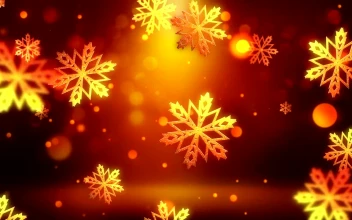 Stock Video Golden Snowflakes Falling On Red Background For PC