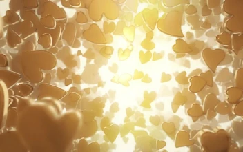 Stock Video Golden Heart Shaped Candies Floating For PC