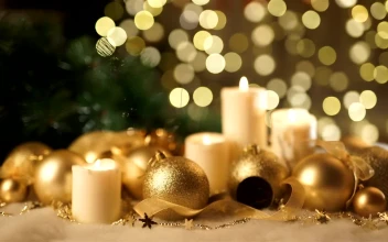 Stock Video Gold Christmas Ornaments And Candles For PC