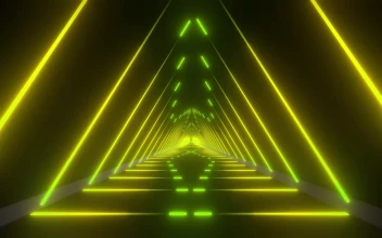 Stock Video Going Through A Tunnel Of Yellow Light Triangles For PC
