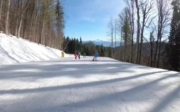 Stock Video Going Down The Ski Track In The Mountain For PC