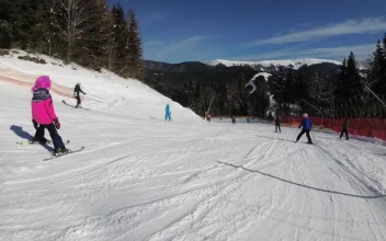 Stock Video Going Down A Ski Crowded Mountain Track For PC
