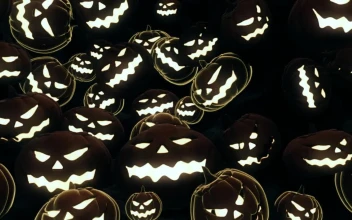 Stock Video Glowing Halloween Pumpkins In The Dark For PC