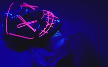 Stock Video Girl With Hallowween Mask Dancing Close To The Lens For PC