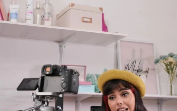 Stock Video Girl Recording A Makeup Tutorial In A Set For PC