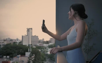 Stock Video Girl On A Video Call Standing On A Balcony At For PC