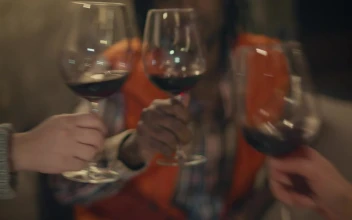 Stock Video Girl Drinking Wine After A Toast With Her Friends For PC