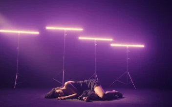 Stock Video Girl Dancing On The Floor Illuminated By Neon Lights For PC