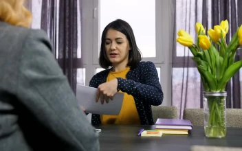 Stock Video Girl Being Interviewed For PC