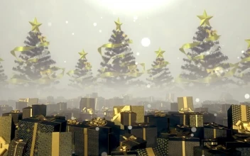 Stock Video Gifts In Golden Boxes And Christmas Trees Render For PC