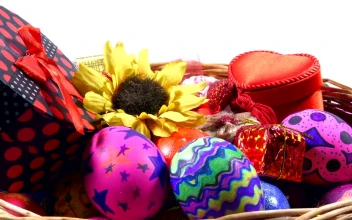 Stock Video Gifts Flowers And Easter Eggs In A Basket For PC
