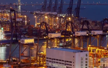 Stock Video Giant Cranes Working At Hong Kong Trading Port For PC
