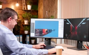 Stock Video Gaming Developer Works On D Graphics In Office For PC