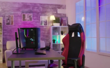 Stock Video Gaming Chair And Pc In Colorful Home Office For PC