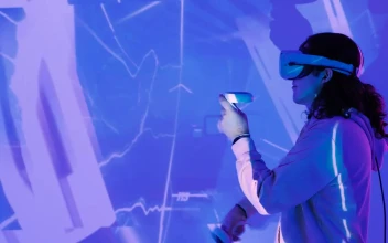 Stock Video Gamer With Vr Glasses And Controllers Playing For PC