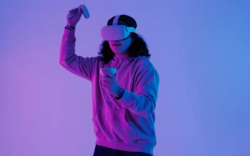Stock Video Gamer Playing A Virtual Reality Fighting Game For PC