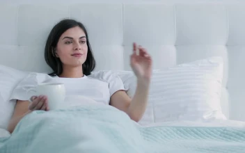 Stock Video Future Woman Using Holographic Web Browser In Bed For PC