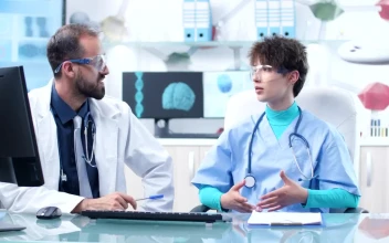 Stock Video Future Doctors In Vr Glasses Talk And Gesture For PC